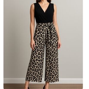 Emma & Michele Plus Size 20 Leopard Print Belted wide leg Sleeveless jumpsuit